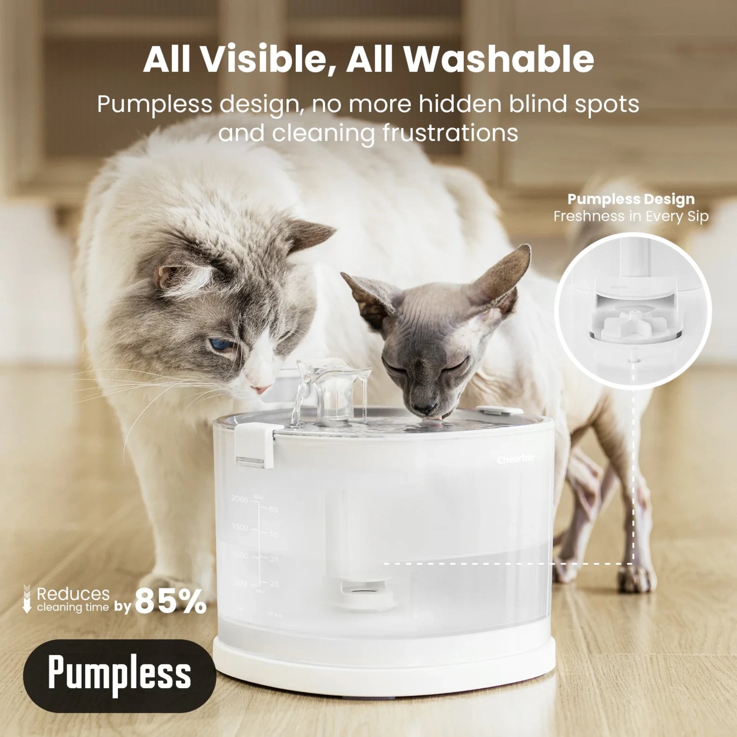 CHEERBLE ELFIN E1+ 2 LITRE WIRELESS PET WATER FOUNTAIN