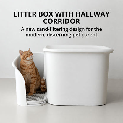 MEOOF 90L GREAT HOUSE CAT LITTER BOX WITH HALLWAY SAND CORRIDOR (WHITE)