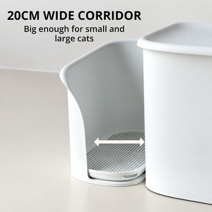 MEOOF 90L GREAT HOUSE CAT LITTER BOX WITH HALLWAY SAND CORRIDOR (WHITE)