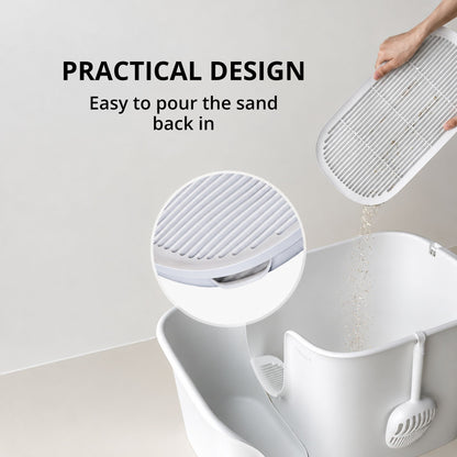 MEOOF 90L GREAT HOUSE CAT LITTER BOX WITH HALLWAY SAND CORRIDOR (WHITE)