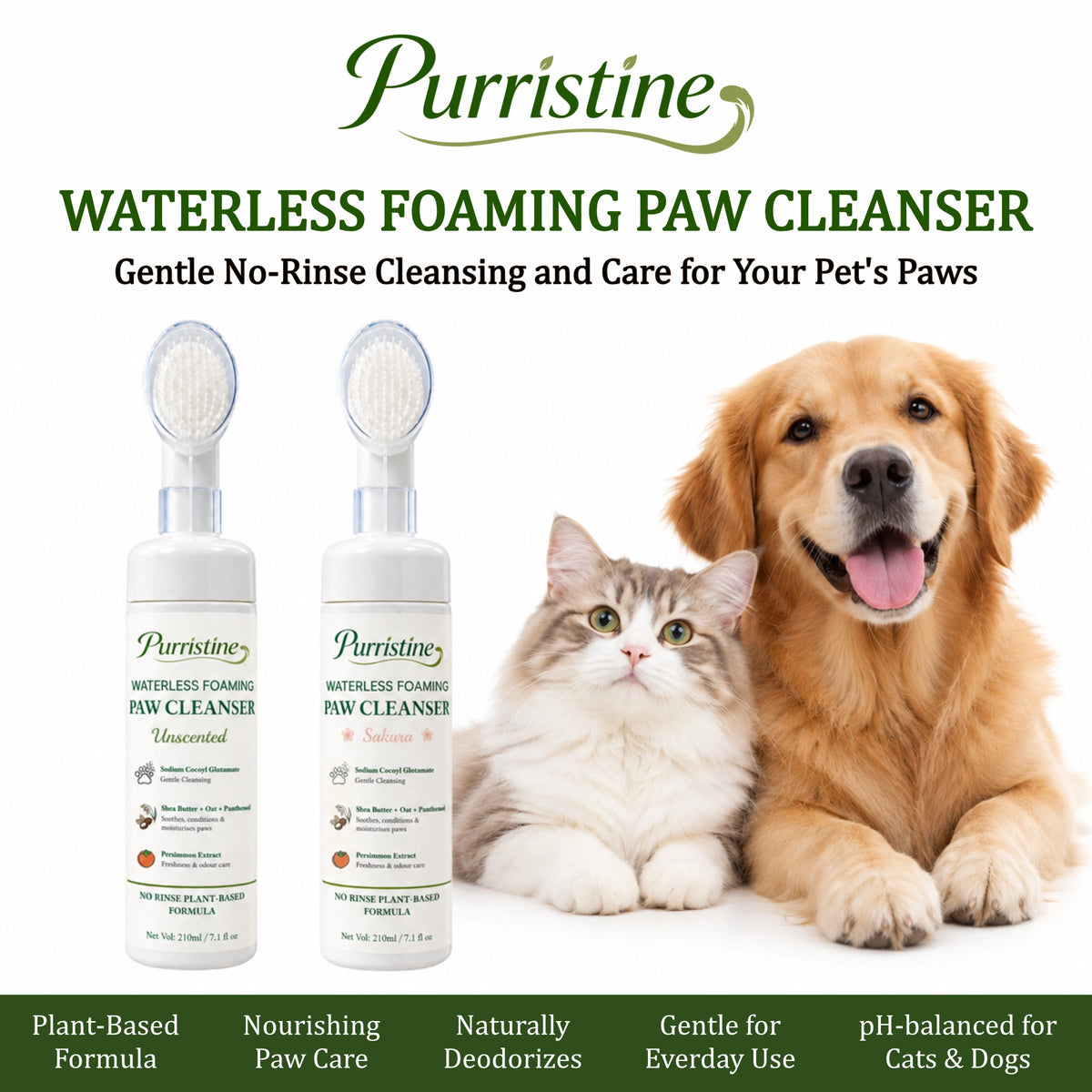 PURRISTINE GENTLE NO-RINSE PAW CLEANSER (UNSCENTED)(210ML)