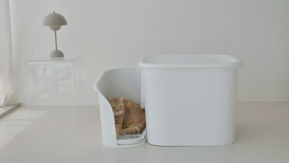 MEOOF 90L GREAT HOUSE CAT LITTER BOX WITH HALLWAY SAND CORRIDOR (WHITE)