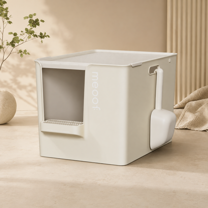 MEOOF GRAND VILLA CAT LITTER BOX (CREAM WHITE)