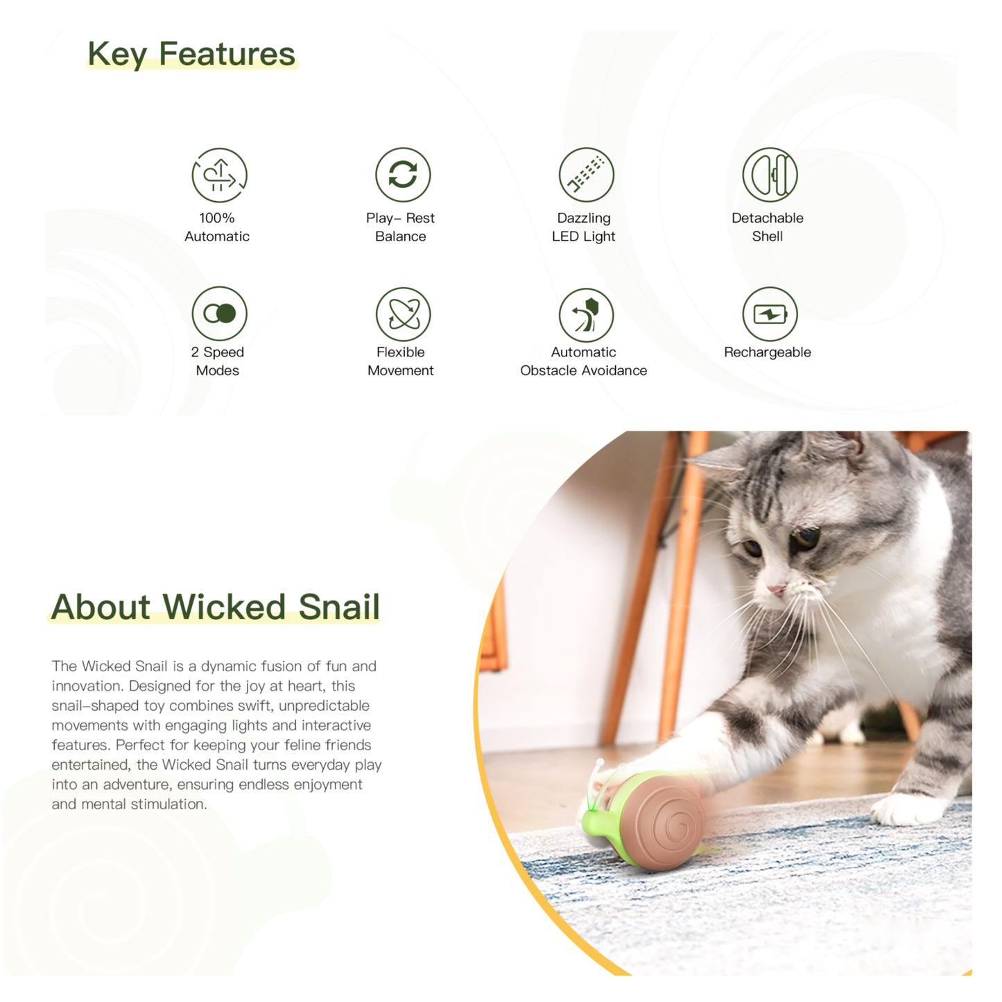 Cheerble Wicked Snail Smart Interactive Cat Toy