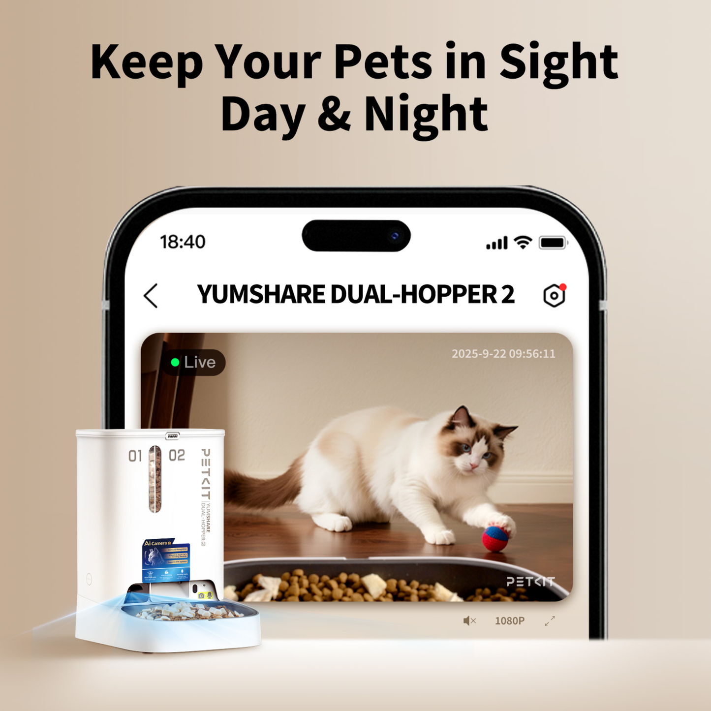 PETKIT YUMSHARE DUAL-HOPPER 2 AUTOMATIC FEEDER WITH CAMERA