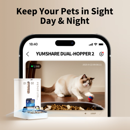 PETKIT YUMSHARE DUAL-HOPPER 2 AUTOMATIC FEEDER WITH CAMERA