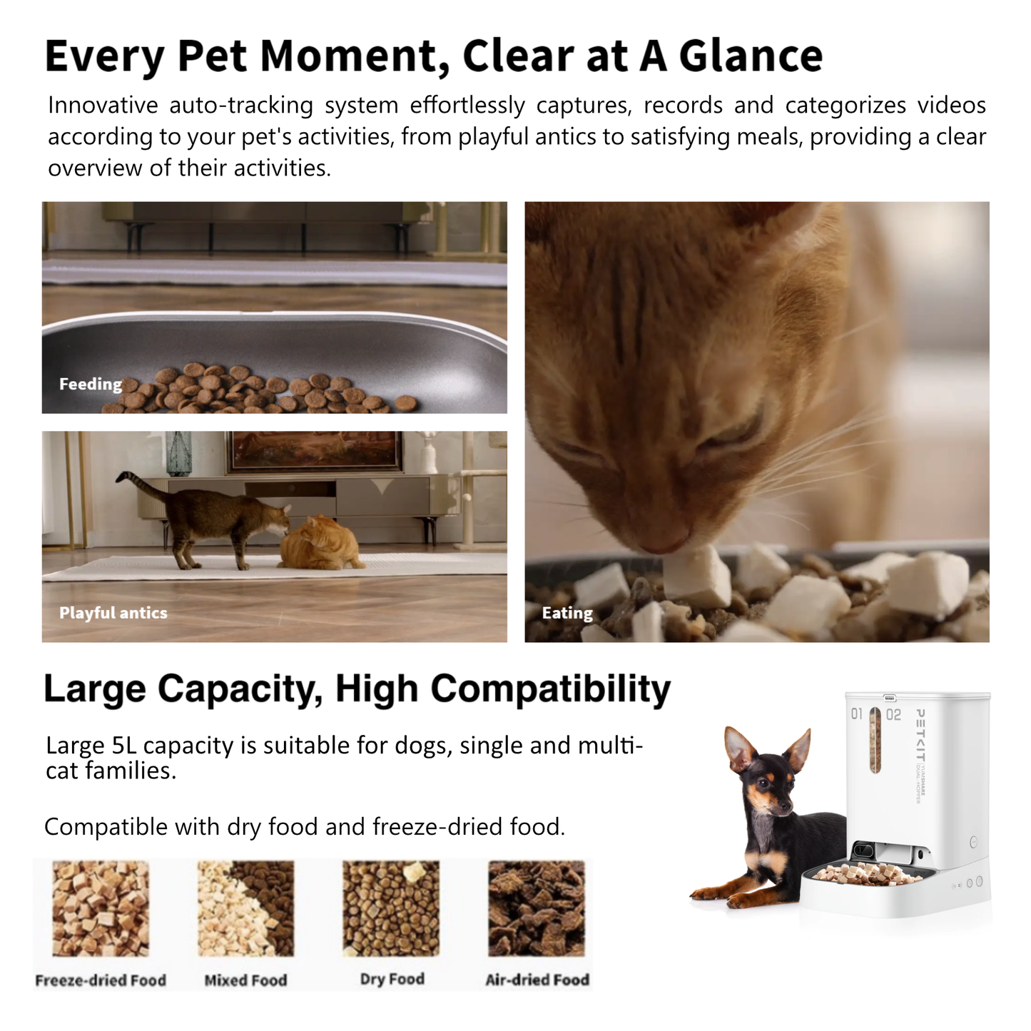 Petkit Yumshare Gemini 5L Dual Hopper Smart Pet Feeder With 1080P Camera Wifi App Control