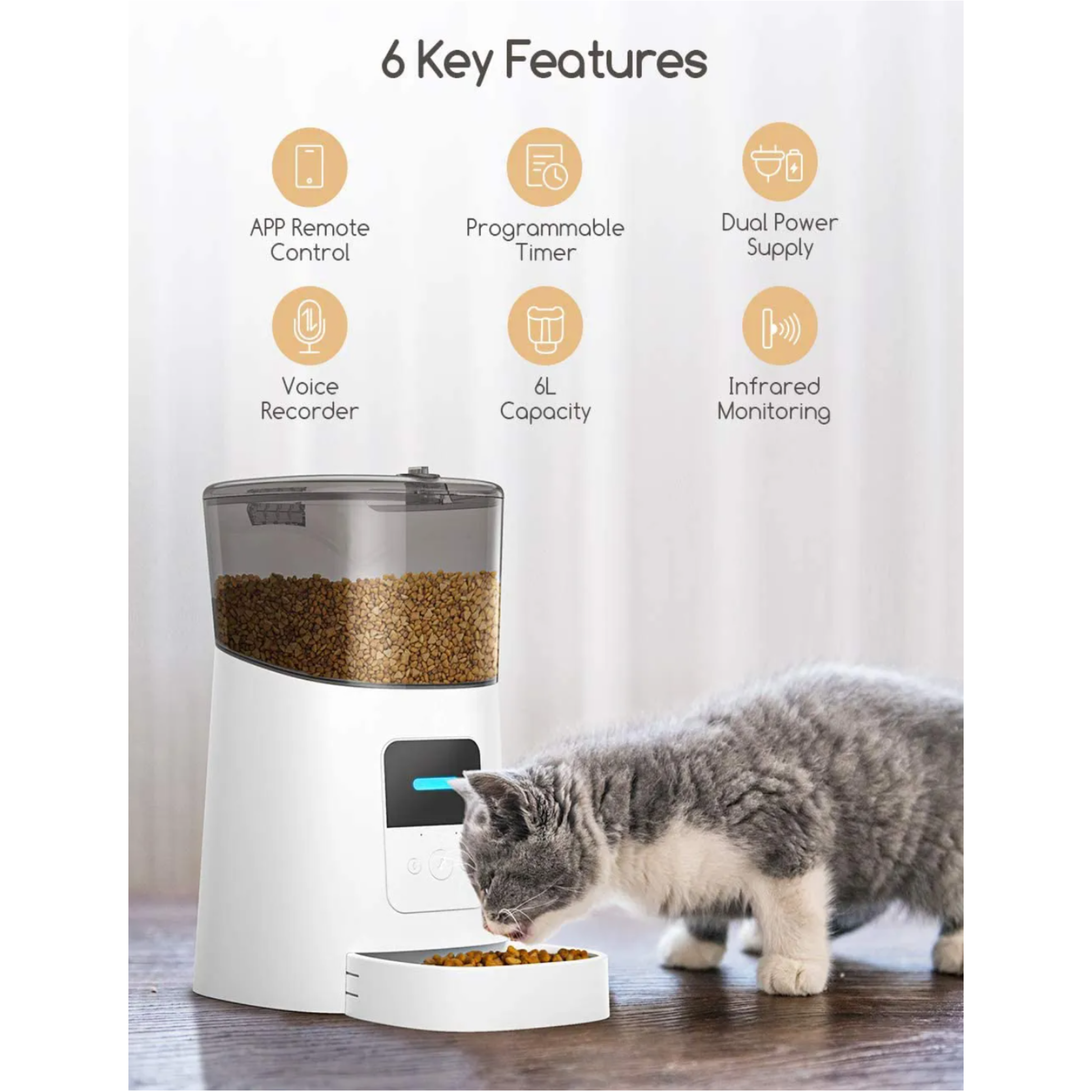 Elite 6L Automatic Smart WIFI Pet Feeder For Cat and Dog - APP